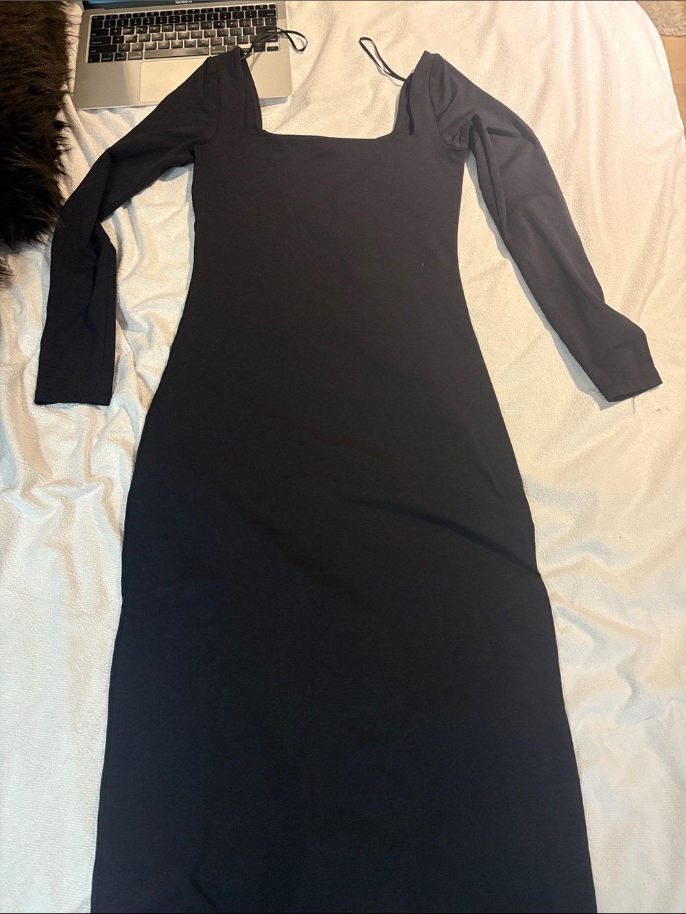 Aritzia Black Long-Sleeve Square Neck Bodycon Midi Dress
